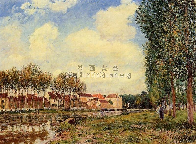 Banks of the Loing at Moret, Morning - 阿尔弗莱德·西斯莱